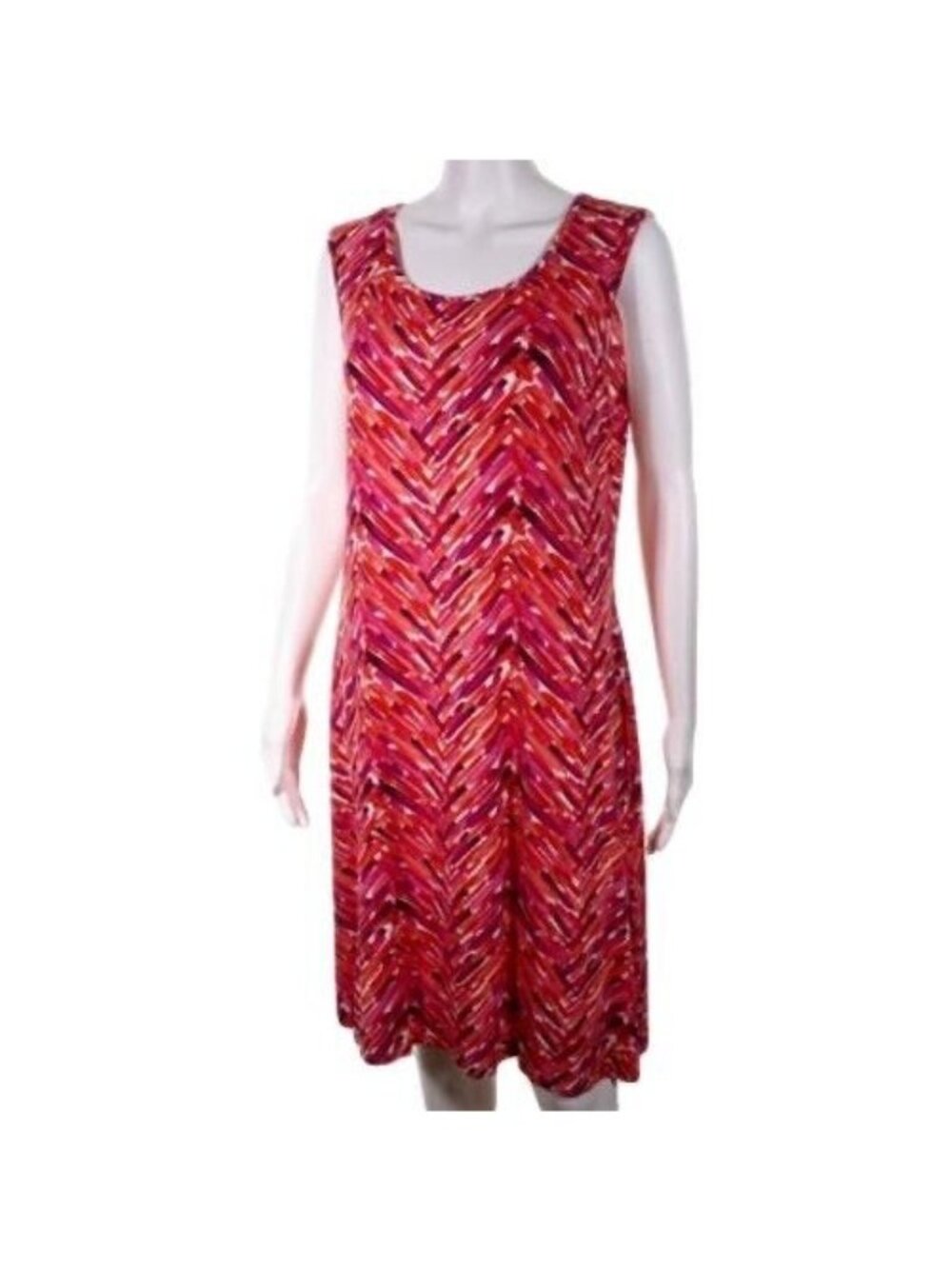 Klozlyne Dress Womens Size L Stretchy Tunic Sleeveless Red Multi Colored Chevron